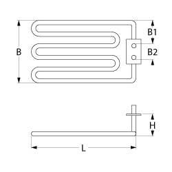 Varmelegeme 1600W 230V L 295mm Firkantflange Tilslutning Fladstik 6,3 mm Rør ø 63mm VK 1