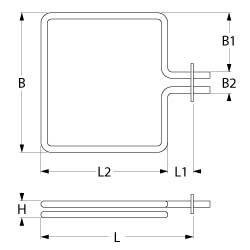 Varmelegeme 2500W 230V L 544mm L1 100mm L2 444mm B1 160mm B2 33mm Firkantflange