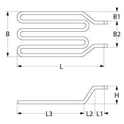 Varmelegeme 3000W 230V L 480mm L1 70mm L2 40mm L3 370mm B1 23mm B2 79mm Tilslutning M4 Rør ø 85mm