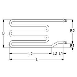 Varmelegeme 2250W 230V L 485mm L1 35mm L2 60mm L3 390mm B1 20mm B2 115mm 2-huls fastgørelse