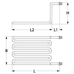 Varmelegeme 3300W 220V L 325mm L1 82mm L2 245mm 2-huls fastgørelse Tilslutning Fladstik 6,3 mm