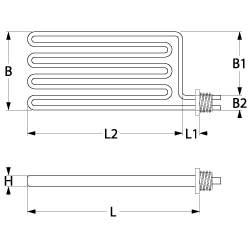 Varmelegeme 8000W 230/400V L 555mm L1 20mm L2 535mm B1 160mm B2 15mm 1-huls fastgørelse