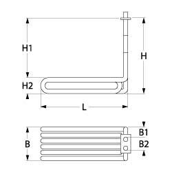 Varmelegeme 5500W 230V L 320mm B1 19mm B2 48mm H1 213mm H2 38mm Firkantflange Tilslutning M5