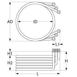 Varmelegeme 9000W 230V L 440mm L1 30mm B1 300mm H1 18mm H2 70mm 6-huls fastgørelse Tilslutning M5