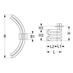 Varmelegeme 8000W 230V L 170mm L1 33mm L2 138mm B1 29mm H1 13mm H2 115mm Firkantflange