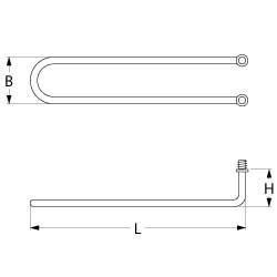 Varmelegeme 870W 95V L 495mm 2-huls fastgørelse Tilslutning M4 Gevind M14x1,5 Rør ø 85mm VK 1