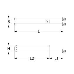 Varmelegeme 1600W 220V L 240mm L1 65mm L2 175mm 2-huls fastgørelse Tilslutning M4 Gevind M12x1