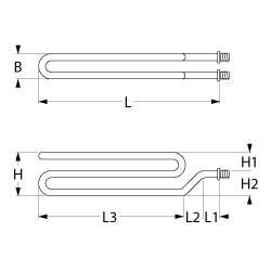 Varmelegeme 4000W 220V L 430mm 2-huls fastgørelse Tilslutning M4 Gevind M12x1 Rør ø 85mm