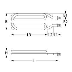 Varmelegeme 3300W 220V L 255mm L1 20mm L2 25mm L3 210mm B1 16mm B2 33mm 2-huls fastgørelse