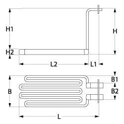 Varmelegeme 6000W 230/400V L 272mm L1 20mm L2 252mm Firkantflange Tilslutning Kabel VK 3