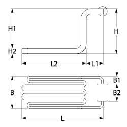 Varmelegeme 6000W 230/400V L 367mm L1 90mm L2 277mm B1 50mm B2 75mm H1 229mm H2 17mm