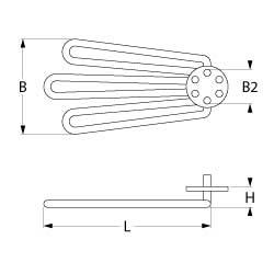 Varmelegeme 3000W 230V L 380mm H1 15mm Rundflange med gevindbolt