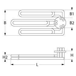 Varmelegeme 6000W 230V L 145mm H1 5mm H2 20mm Rundflange med gevindbolt