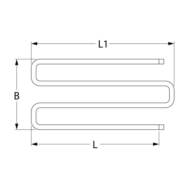 Varmelegeme 855W 240V L 380mm L1 410mm Tilslutning Fladstik 6,3 mm Rør ø 65mm VK 1