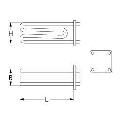 Varmelegeme 9000W 230V L 205mm 4-huls flange Tilslutning Fladstik 6,3 mm Rør ø 63mm VK 3