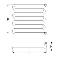 Varmelegeme 2600W 400V L 361mm 2-huls fastgørelse Tilslutning M4 Gevind M14x1,5 Rør ø 85