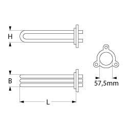 Varmelegeme 6000W 230V L 410mm 3-hulsflange Tilslutning M5 Rør ø 85mm VK 3 LA 70mm H 50mm