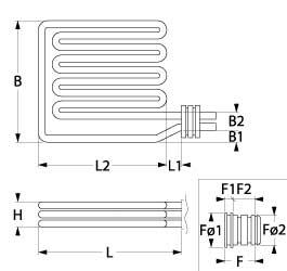 Varmelegeme 12000W 230/400V L 280mm L1 10mm L2 270mm B1 13mm B2 31mm Drejeflange Rør ø 85mm