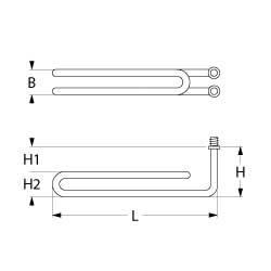 Varmelegeme 2800W 230V L 300mm H1 6mm H2 19mm 2-huls fastgørelse Tilslutning Fladstik 6,3 mm