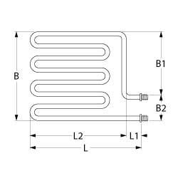 Varmelegeme 2100W 230V L 675mm Pizzaovn L1 35mm L2 640mm B1 415mm B2 135mm 2-huls fastgørelse