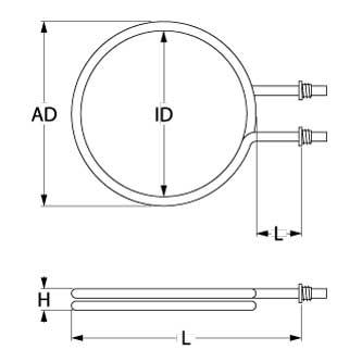 Varmelegeme 4500W 230V L 530mm L1 100mm Tilslutning M4 Gevind M14x1,5 Rør ø 85mm VK 1