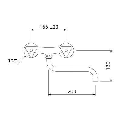 Vægbatteri GEV CLASSIC Armatur Væg Fedtkammeroverdel Udløbslængde 200mm