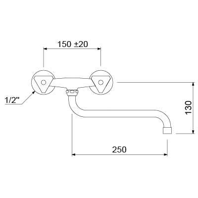 Vægbatteri GEV CLASSIC Væg Fedtkammeroverdel Udløbslængde 250mm Tilslutning 1/2