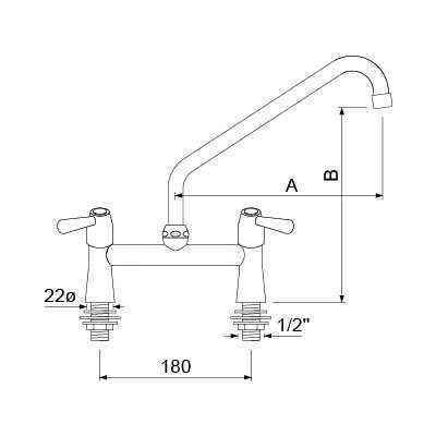 To-huls blandingsbatteri GEV CLASSIC Armatur Keramikoverdel Udløbslængde 250mm Tilslutning 1/2