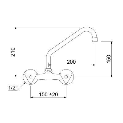 Vægbatteri GEV CLASSIC Væg Fedtkammeroverdel Udløbslængde 200mm Tilslutning 1/2