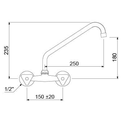 Vægbatteri GEV CLASSIC Væg Fedtkammeroverdel Udløbslængde 250mm Tilslutning 1/2