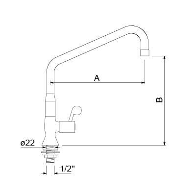 Vandhane til vask eller bord GEV PREMIUM Armatur Keramikoverdel Udløbslængde 250mm Tilslutning 1/2