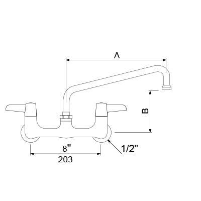 Vægbatteri GEV Serie CLASSIC AMERICAN Style Armatur Væg Keramikoverdel Udløbslængde 260mm