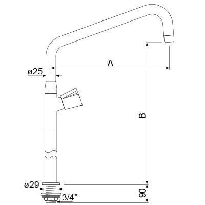 Vandhane til vask eller bord INOX Greb Fedtkammeroverdel 3/4