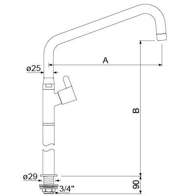 Vandhane til vask eller bord INOX Håndtag Keramikoverdel 3/4