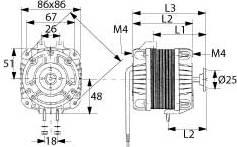 Ventilatormotor 25W 230V 1300/1550o/min Leje Glideleje L1 88mm L2 69mm L3 118mm