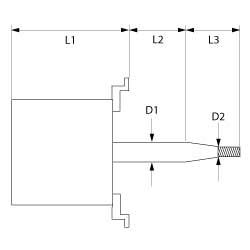 Ventilatormotor L1 130mm L2 18mm L3 23mm D1 ø 8mm D2 ø 7mm Fastgørelsesgevind M6R AG