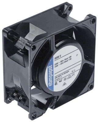 Aksialventilator 230VAC 12W L 80mm B 80mm H 38mm Leje Kugleleje Tilslutning Fladstik 2,8mm