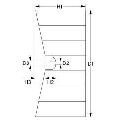 Ventilatorhjul D1 ø 200mm H1 43mm Skovle 45 D2 ø 8,3mm D3 ø 8,3mm H2 25mm