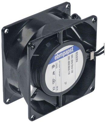 Aksialventilator 230VAC 12W L 80mm B 80mm H 38mm Leje Glideleje Tilslutning Kabel 300mm