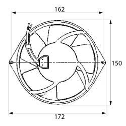 Aksialventilator 230V 45/39W L 172mm B 150mm H 55mm Leje Kugleleje Tilslutning Fladstik 2,8mm