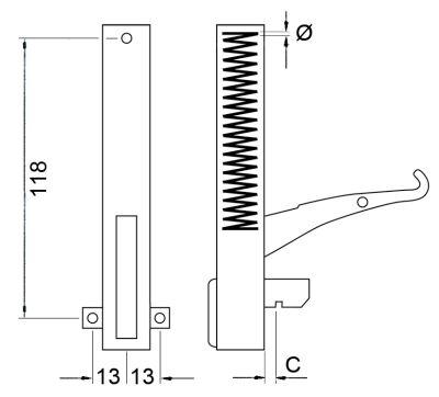 Bageovnshængsel L 162mm B 20mm Laskeposition venstre/højre BA 134mm