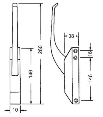 Bøjlelukkemekanisme H 38mm L 147mm B 31mm R35 BA 117/133mm kan ikke lukkes