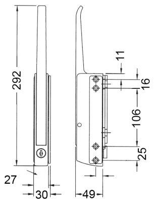 Magnetlukkeanordning L 168mm R25 BA 105/147mm kan lukkes Køleenheder
