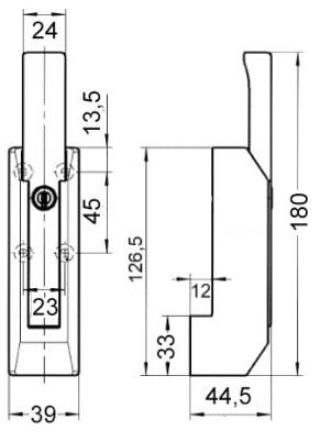 handle latch series 3.30.0450.0 hinging left/rightlocking version hole distance 45mm L1 33mm L2 93mm