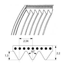 Kilerem med ribber L 610mm B 19mm Ribber 8 Profil J-610