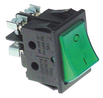 rocker switch mounting measurements 30x22mm green2NO 250V 16A illuminated 0-I connection screw