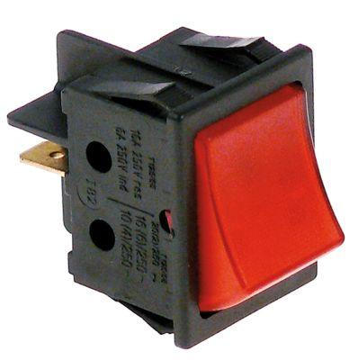 Vippekontakt Indbygningsmål belyst firkantet rød 1NC 230V 16A  -  - Tilslutning Fladstik 6,3 mm