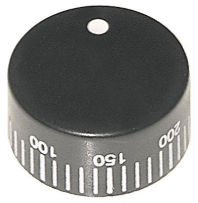 Knap Termostat T.maks. 300°C ø 40mm Akse ø 6x4,6mm Udglatning højre sort Arbejdsområde 50-300