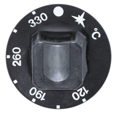 Knap Gastermostat T.maks. 330°C ø 55mm Akse ø 8x6,5mm Udglatning oppe sort