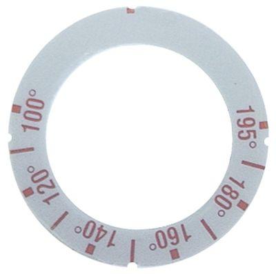 Knapsymbol Termostat T.maks. 195°C 100-195°C ID ø 455mm sølv/rød UD ø 63mm